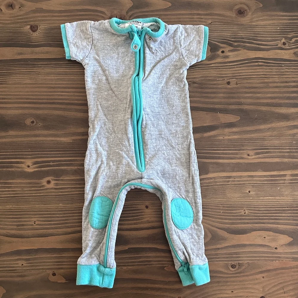 baby deedee Footie 6-12M Gray Teal Zip One Piece Pajamas Cotton